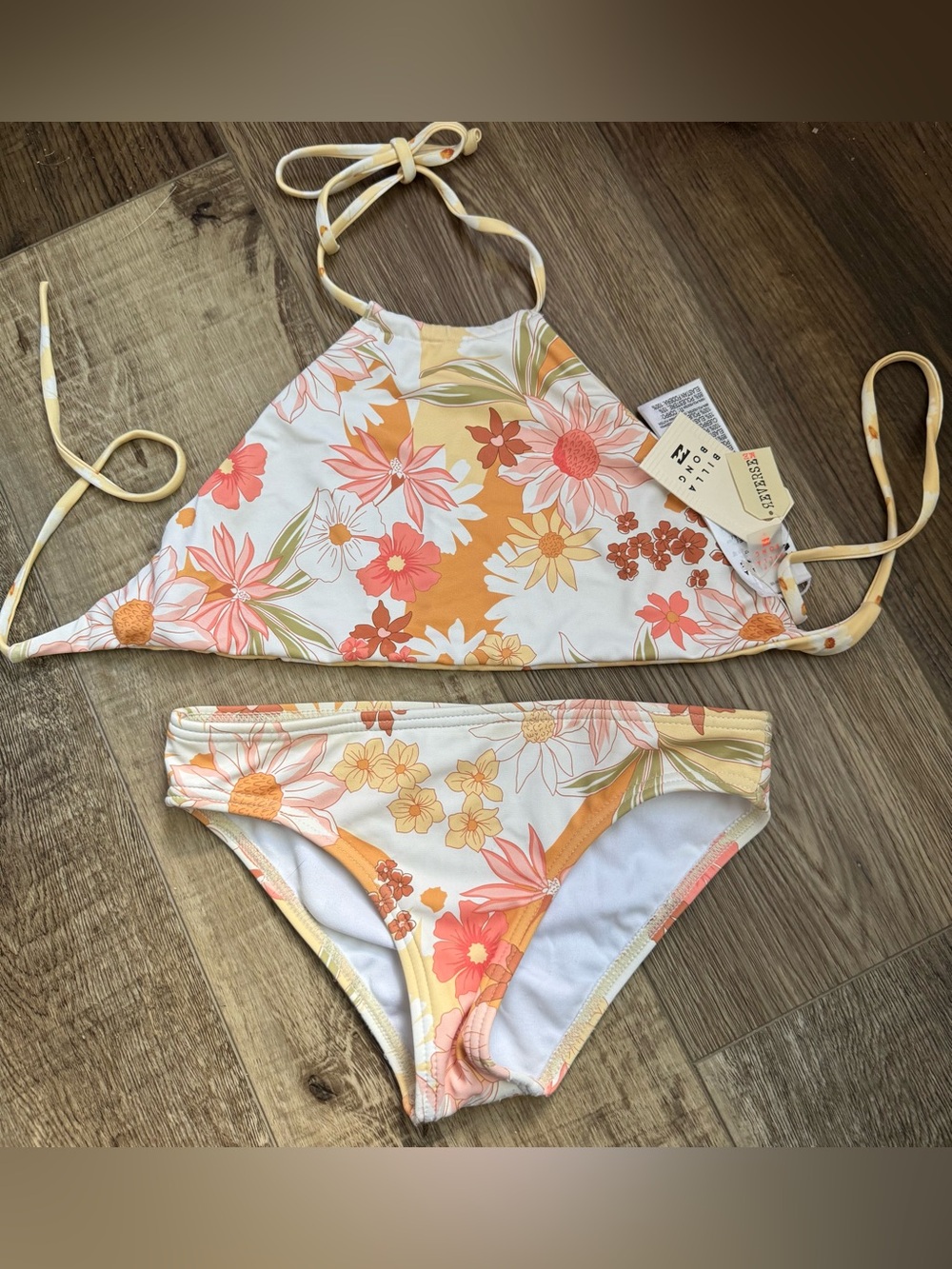 Girls Billabong Little Bit of Sunshine Floral Halter Bikini Size 10